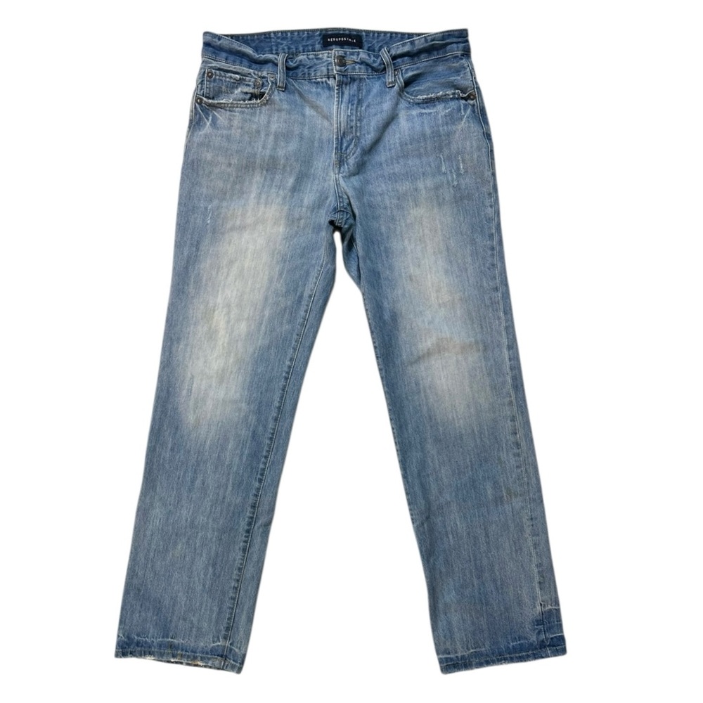 Aeropostale Denim Blue Jeans Mens Size 32/32 Slim Straight Distressed